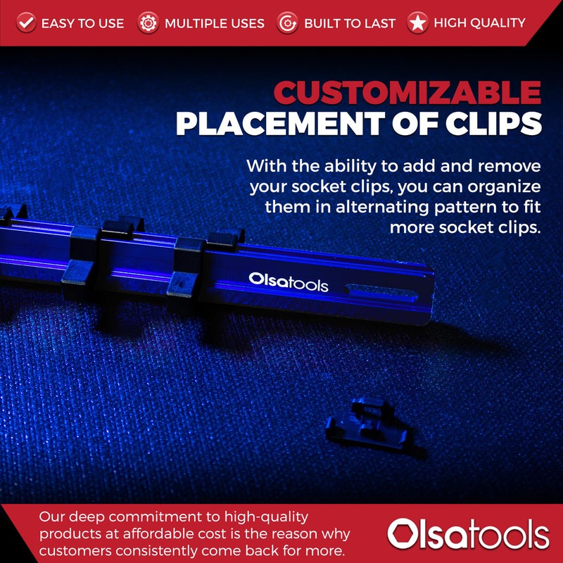 Olsa Tools Aluminum Socket Organizer with Locking End Caps - 3/8-Inch Drive - Blue Socket Holder Rails for Chrome or Impact Sockets - Compact and Durable Socket Storage Solution - Part: 1175 - Image 5